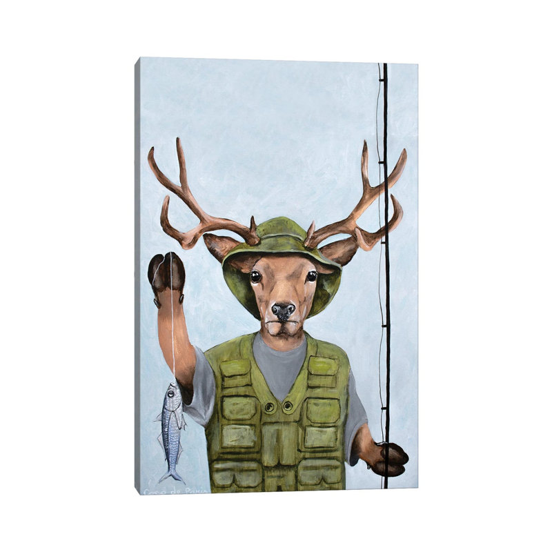 Fisherman Deer by Coco De Paris - Wrapped Canvas Painting, 20.32 cm H x 30.48 cm W