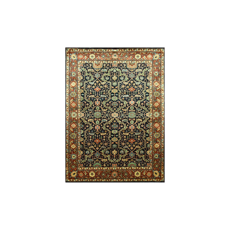 5'3"x7'1" Midnight Blue Heris All Over Design Hand Knotted Soft Wool Rug G76230