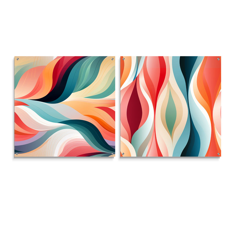 Zen moderne - formes abstraites en acrylique, ensemble d'art sur verre, ensemble de 2, H 16 po x l 33 po