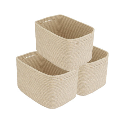 Ensemble de paniers de rangement en corde de coton 3 pièces, bacs rectangulaires tissés avec poignées