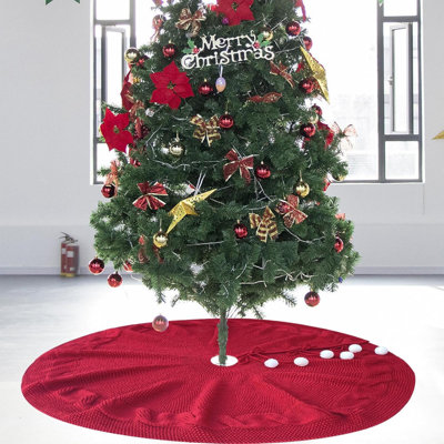 Christmas Tree Skirt,48 Inches Cable Knit Knitted Thick Rustic Xmas Holiday Decoration,Red