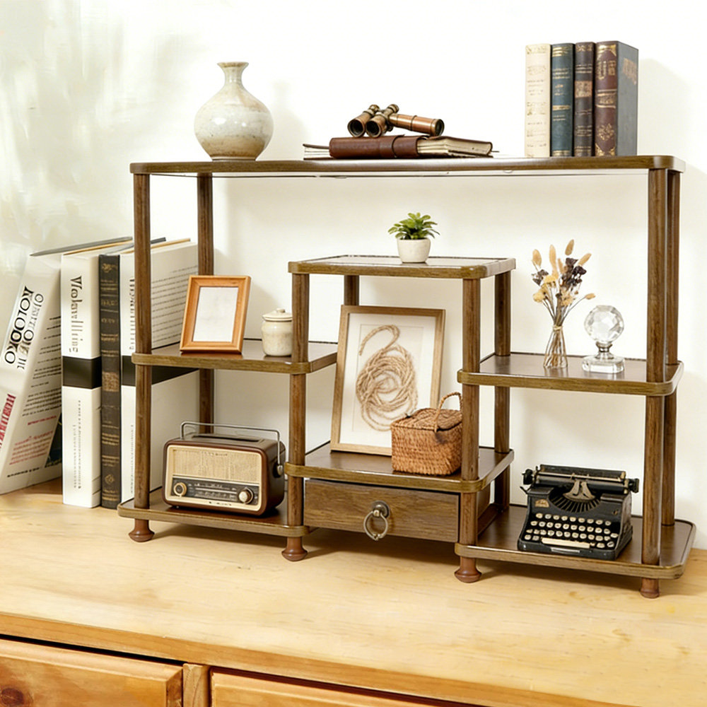 Study Rack Organiser George Oliver Solid Wood Desktop Organizer Bookshelf Study Office ...