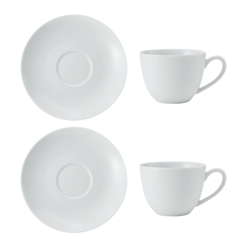 Mikasa Chalk Porcelain Cappuccino Cups and Saucers, 310ml, White