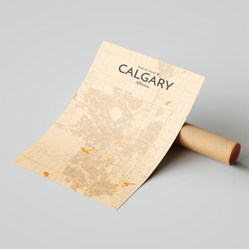 «Calgary City Map», impression rétro, H 17 po x l 11 po