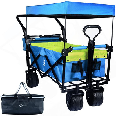 Chariots pliables avec wagons de 140 L pliables avec auvent amovible, chariot pliable avec roues pour tout-terrain avec frein, chariot pliable avec sac isotherme, pour le camping