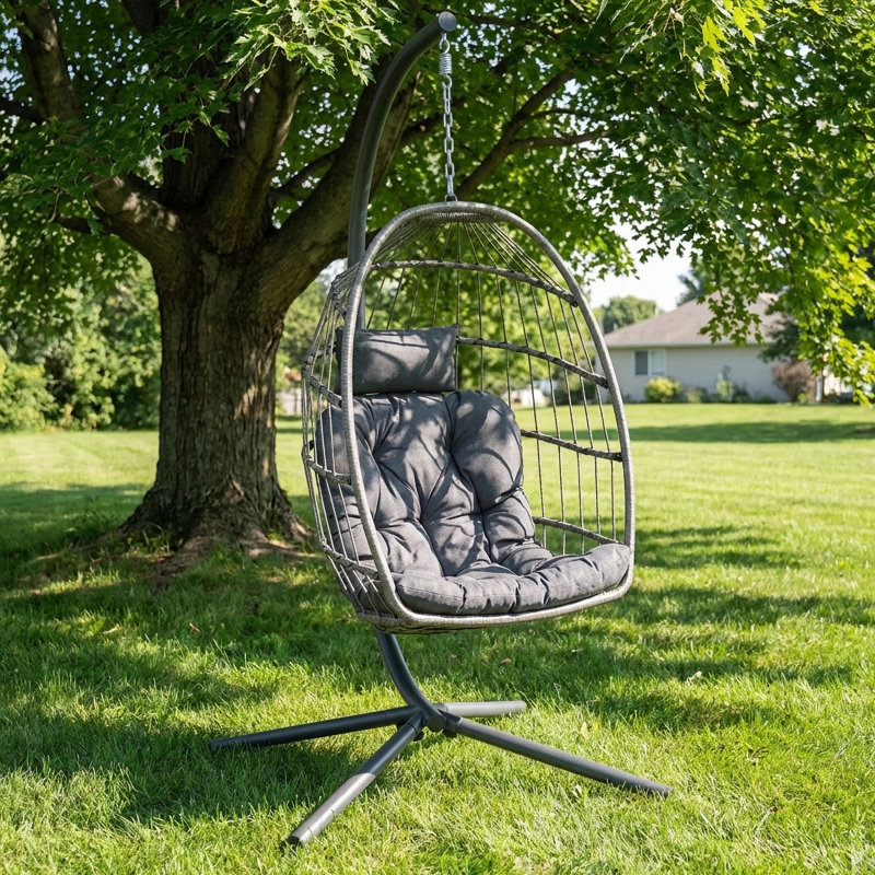 Balancelle en tissu PE rotin et en tissu avec support, capacité de 350 lb Ecolistro, Gris foncé