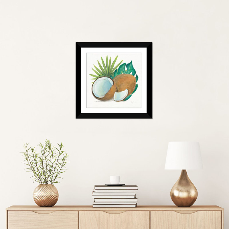 « coco palm v », reproduction sur toile tendue, H 24 po x l 24 po x P 1 po, Papier d'art encadré noir, Blanc