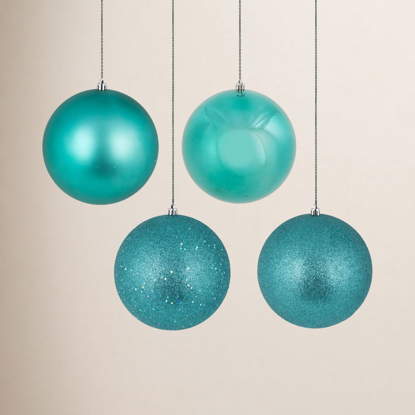 Shatterproof Bauble, 10" H x 10" W x 10" D, Teal Shiny, Matte, Glitter, Sequin