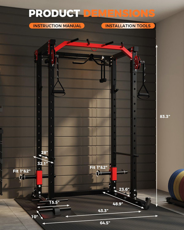 Cage électrique 2000LBS avec câble croisé et double poulie - support à squat pour l'entraînement complet du corps