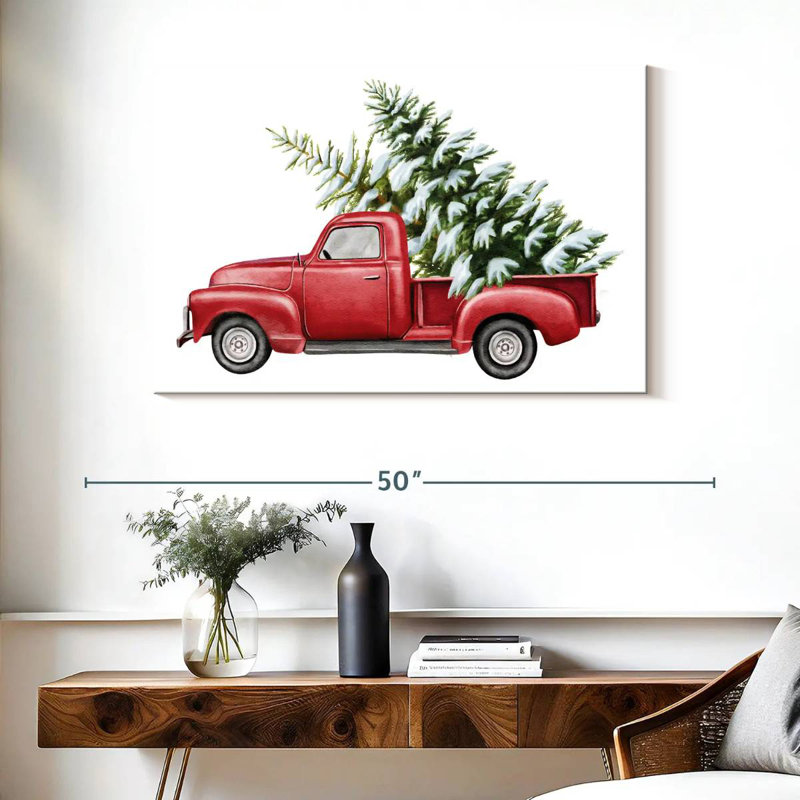 Camion de Noël rouge, H 26 po x l 39 po