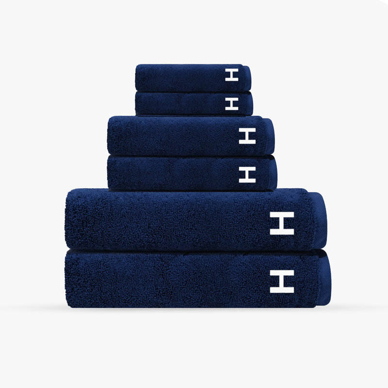 Monogrammed Cloer 6 pcs Turkish Towels Set, H, Navy
