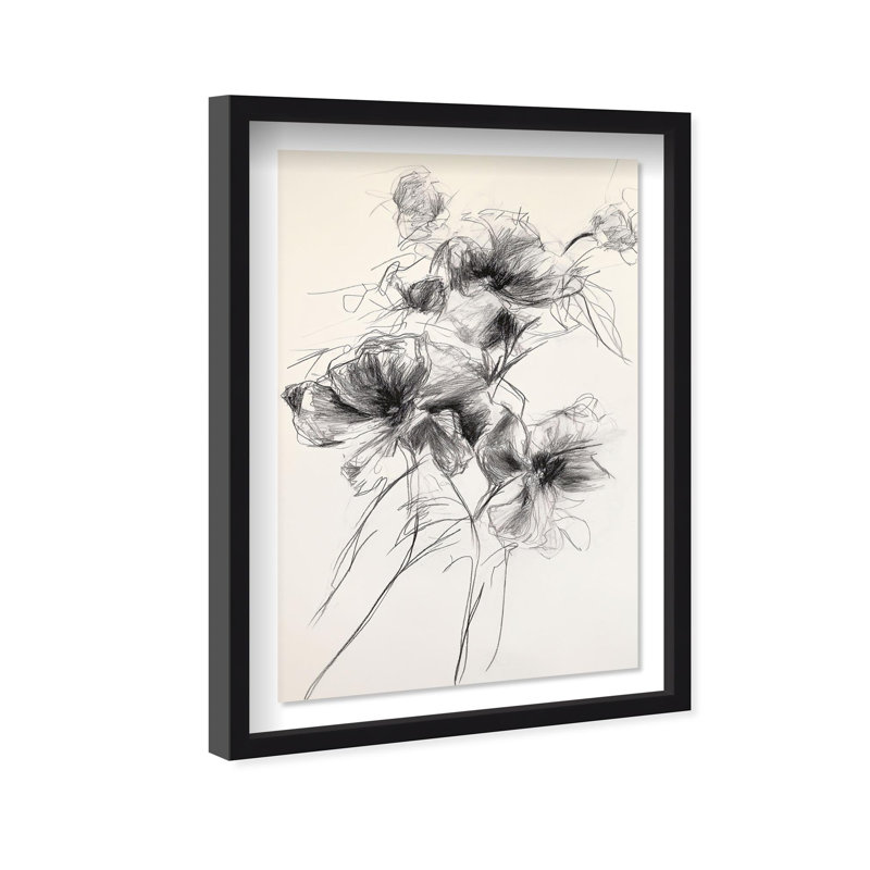 Oliver Gal Pencil Blossom II Floral & Botanical - Luxury Shadowbox Framed Wall Art, 25.5" H x 17.5" W, Black