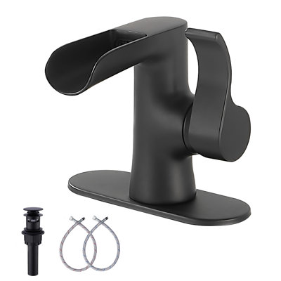6008-Robinet de lavabo de salle de bain noir mat à poignée simple avec drain