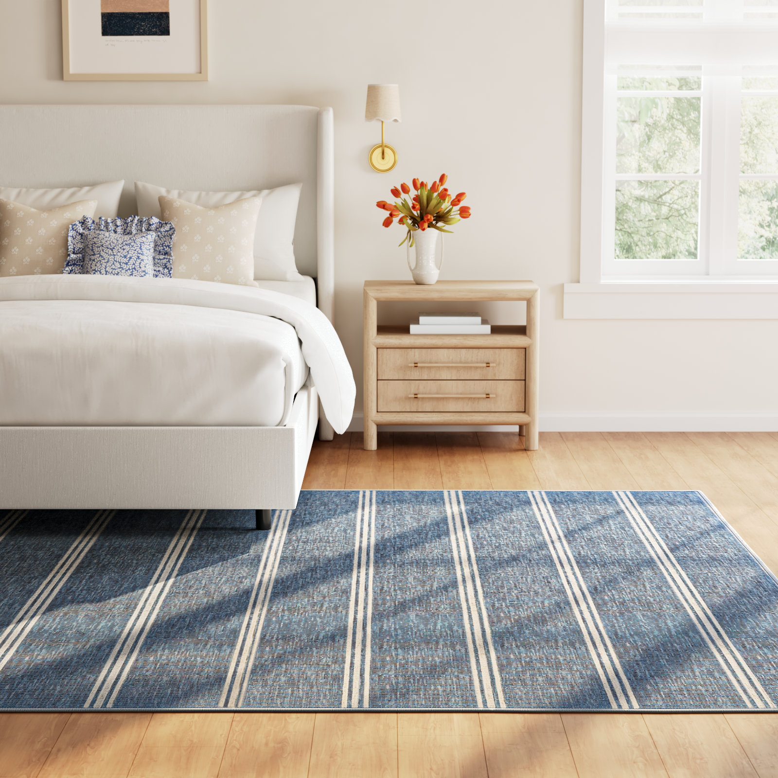 Malta Hand-Woven Striped Wool Rug, Rectangle 4' x 6', Blue