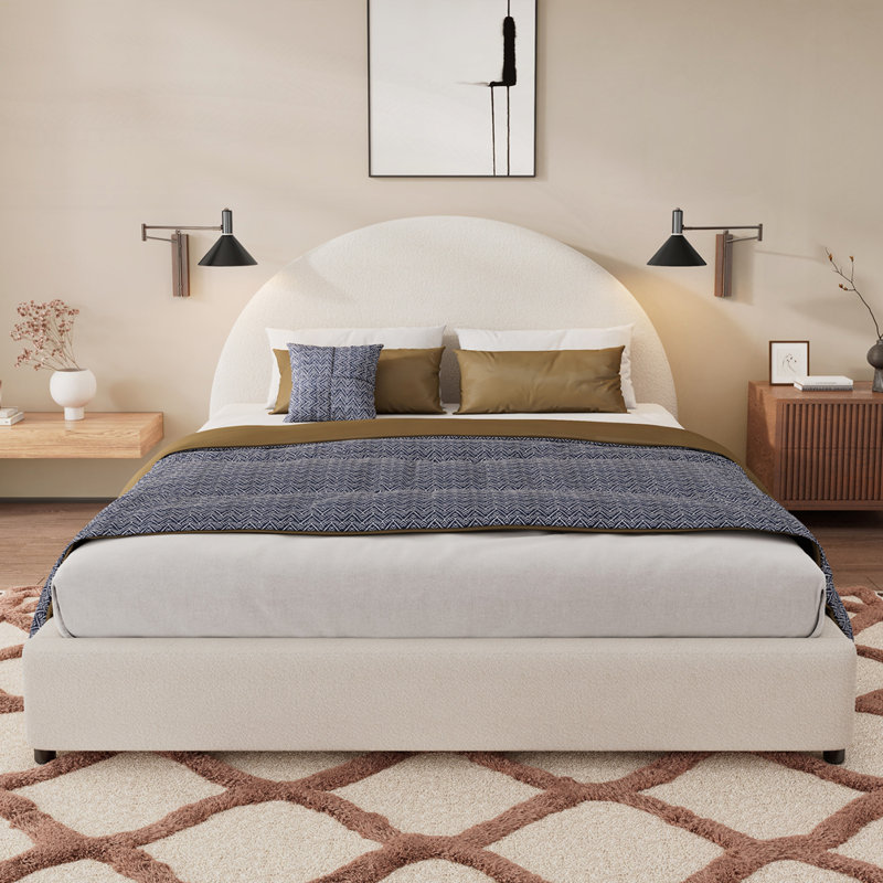 Upholstered Bed Frame With Round Headboard, Queen