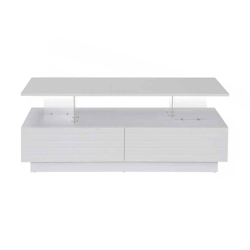 Table basse moderne à 2 tiroirs avec lumières DEL modernes, Blanc