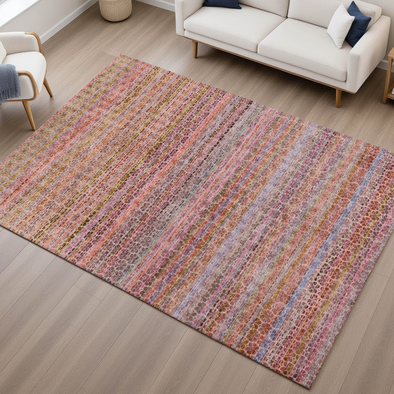 Premium Machine Washable Mayfield AMF2155 Striped Rug, Pink, Rectangle 10' x 14'