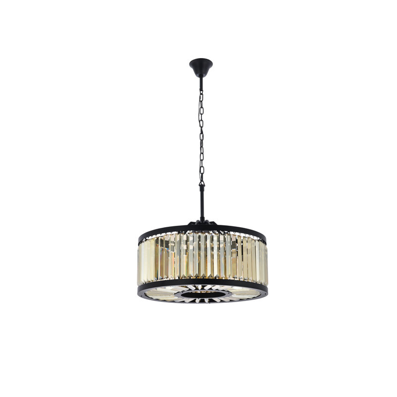 Lustre tambour 8 lumières Dorinda, Noir mat, Fumée