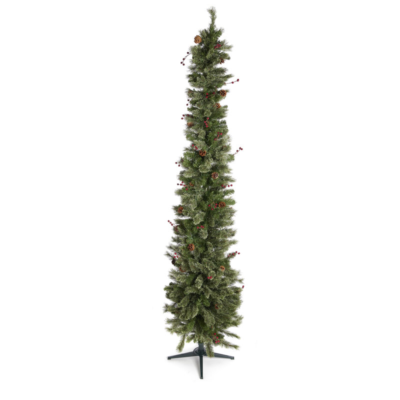 Home Heritage 9 Foot Pre-Lit Artificial Stanley Pencil Christmas Tree With Stand