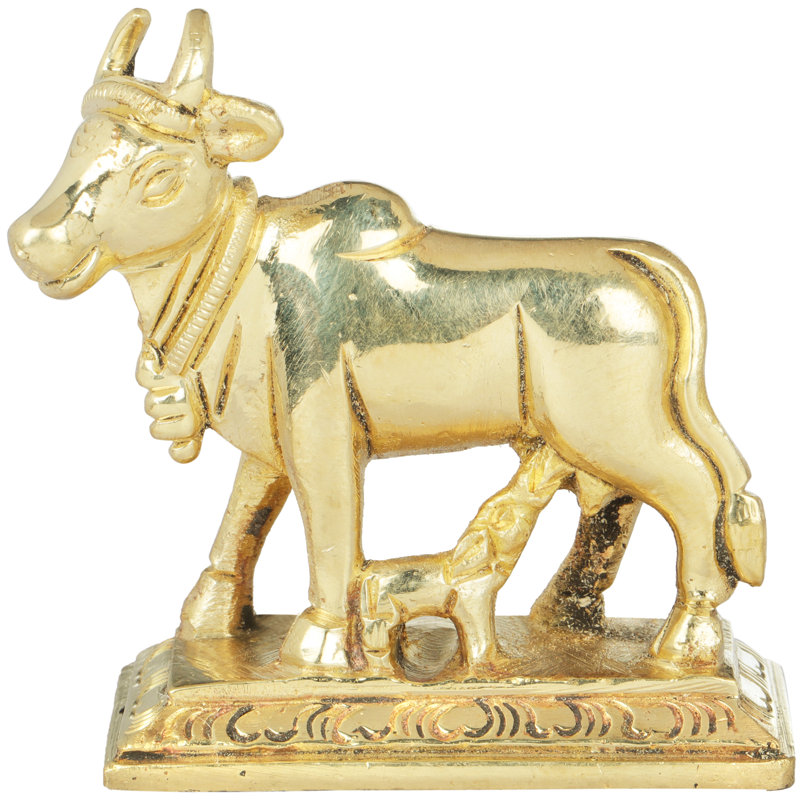 Vache et veau en laiton