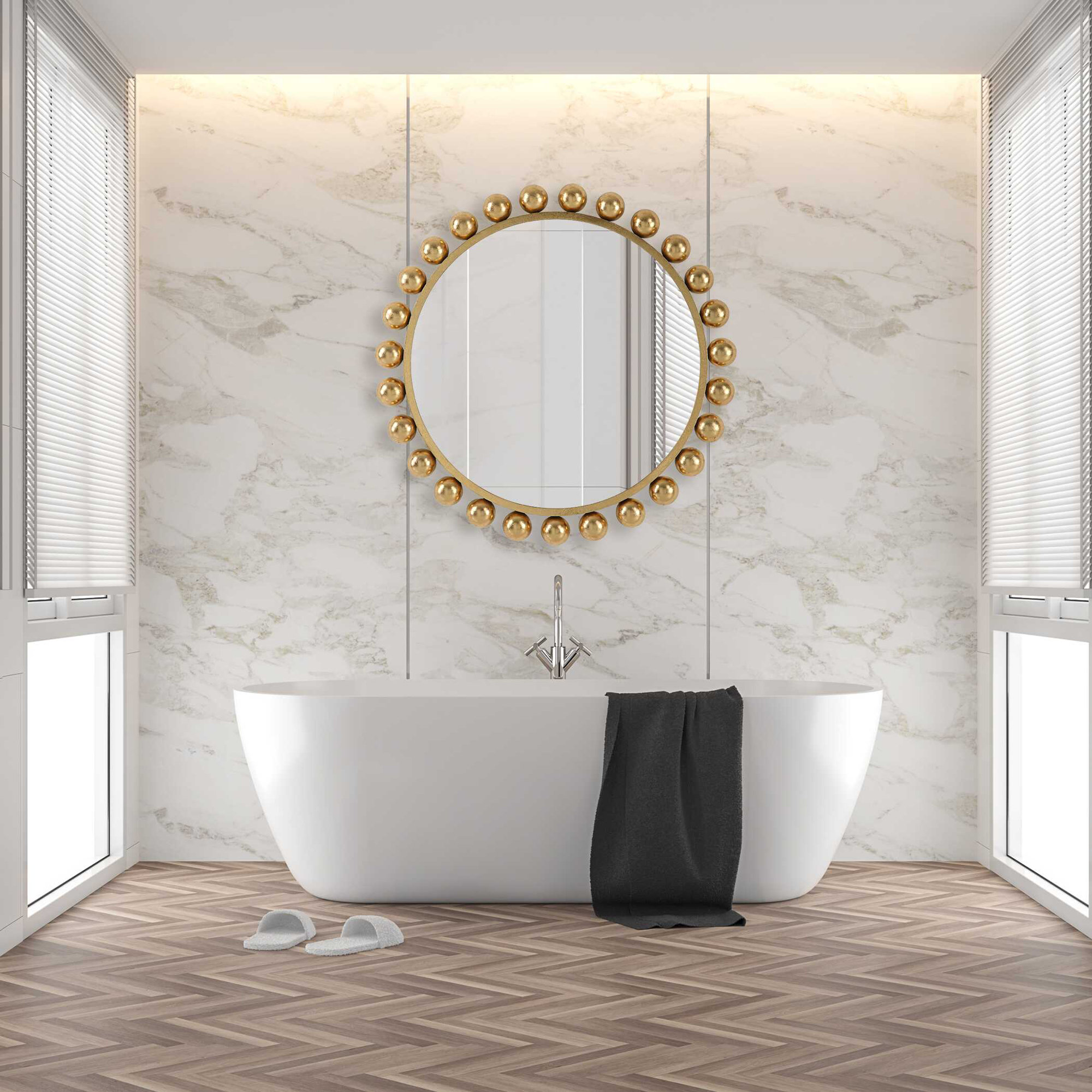 Asana Metal Round Wall Mirror, Gold Foil