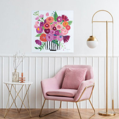 Fleurs roses contemporaines II avec lignes noires et bleues