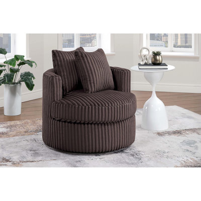 Chaise pivotante en velours côtelé de style contemporain en velours côtelé avec siège rembourré, ressorts et fibres pour un salon confortable, rembourré et doté d'une base arrondie