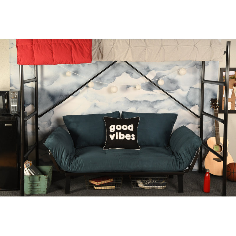 Futon et matelas 72 "Atward, Suède en microsuède bleu, Noir