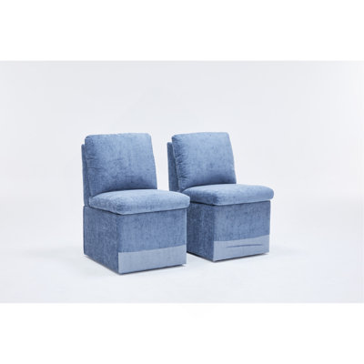 Chaise de salle à manger rembourrée en lin avec roulettes et espace de rangement - ensemble de 2