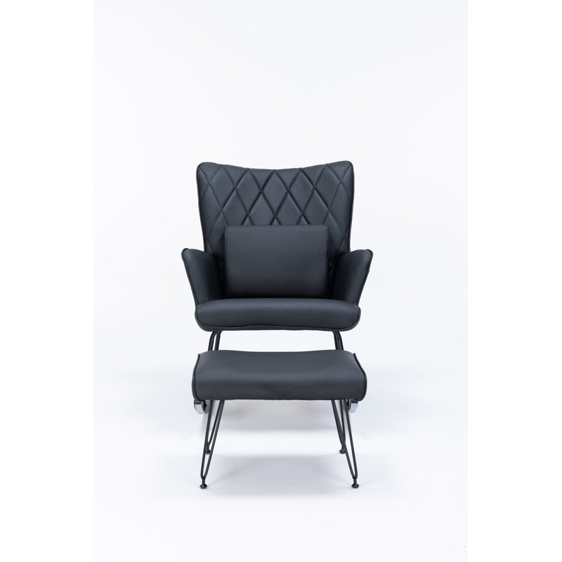 Schaghticoke PU Rocking Chair with Ottoman, Black PU