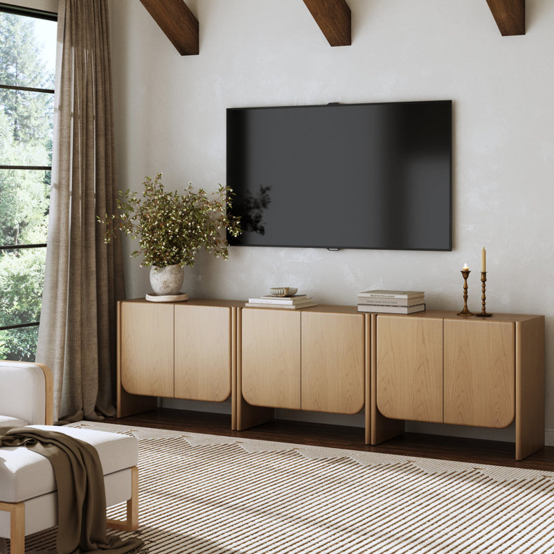 Armoire de rangement arquée pour hall d'entrée, Chêne brut, H 32 po x l 115 po x P 17 po, 3