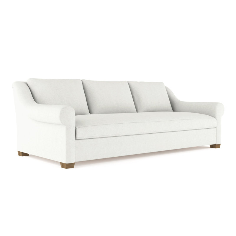 Thompson Rolled Slope-Arm Sofa, 32" H x 96" W x 41" D, Plush Velvet Alabaster, Weathered