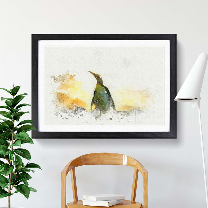 King Penguin in Abstract - Framed Print, Black, 60cm H x 91cm W x 2cm D