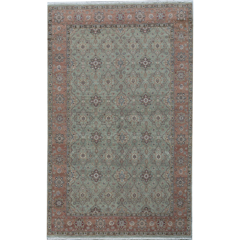 Tapis vert et rouille de haute qualité noué à la main