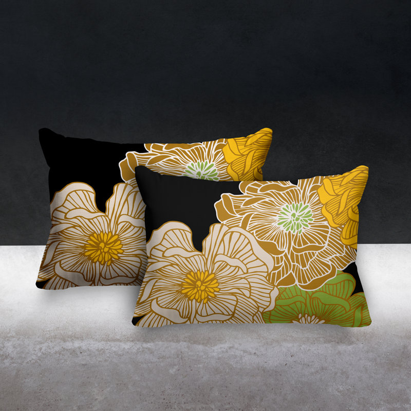 Floral Outdoor Reversible Throw Pillow, Gold