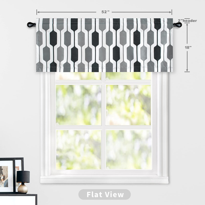 Cantonnière de cuisine sur mesure à motif géométrique, L 52 po x L 18 po, Noir / blanc / gris