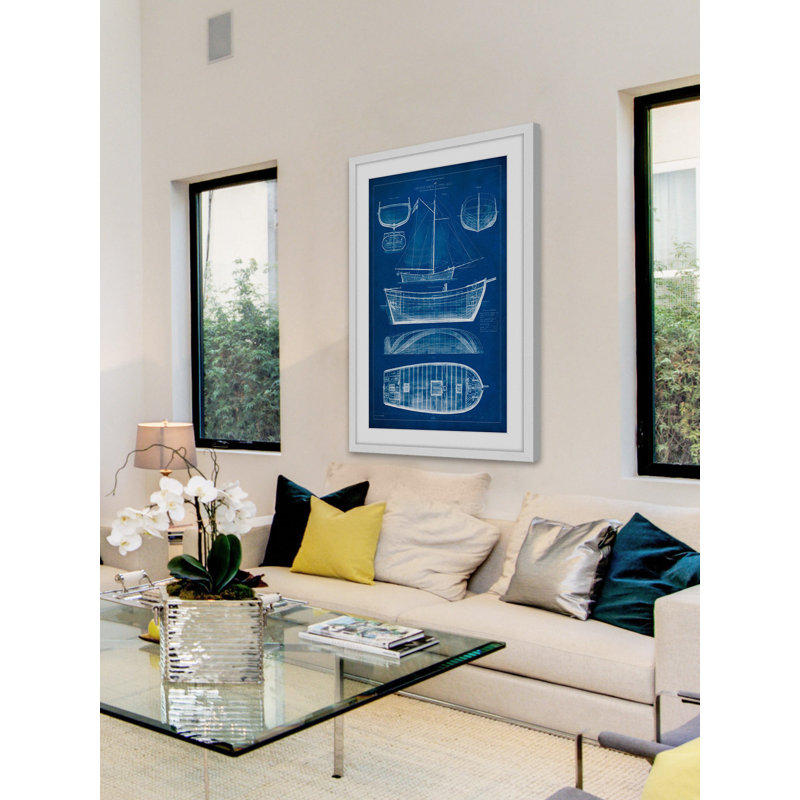 « ship blueprint ii », reproduction d’art encadrée, H 18 po x l 12 po