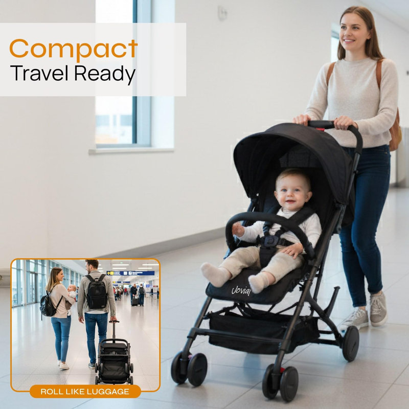 SereneLife  Lightweight Baby Stroller, Folding Travel Stroller with Reclining Seat, Canopy, 5-Point Safety Harness, Storage Basket, Smooth Wheels, Compact Portable Design (39.8" x 18.7" x 32.3")