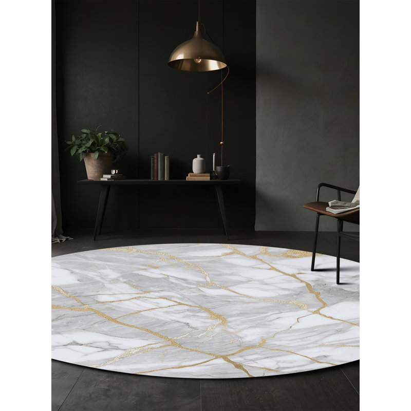 Tapis gris lavable à la machine, Rond 7 pi