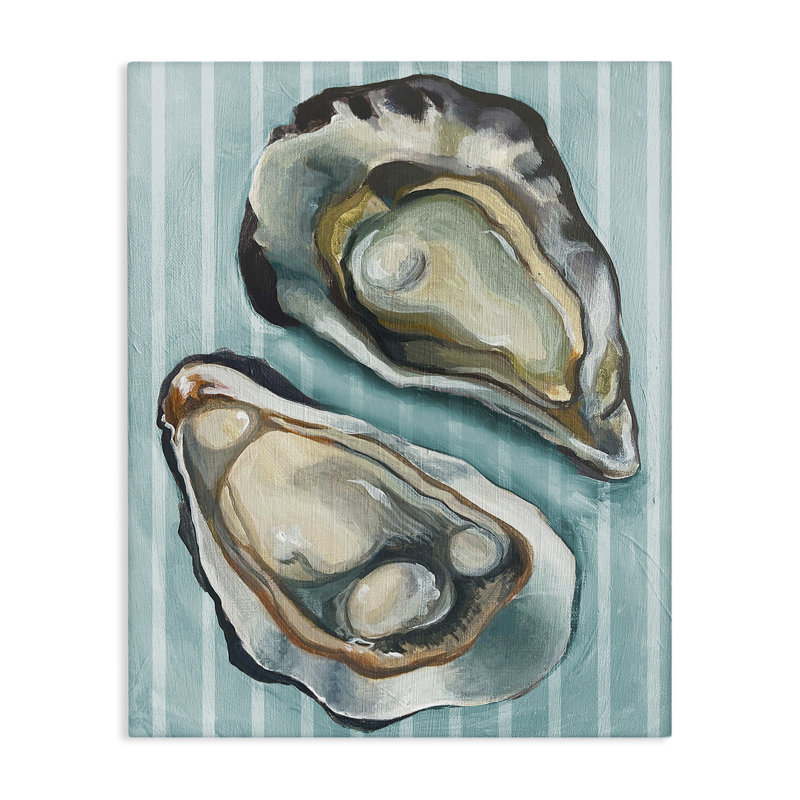 "Oysters on Blue Stripes", art mural sur toile par Daphne Polselli bp-910_CN, H 40 po x l 30 po