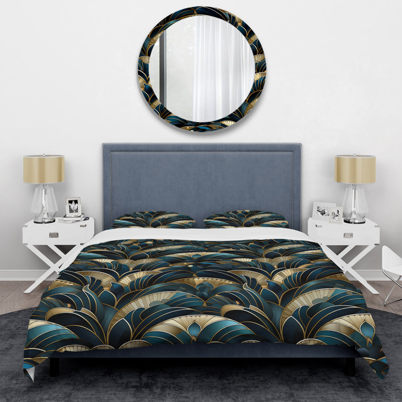 Ensemble de housse de couette à motif émeraude et or Art Deco, Housse de couette pour très grand lit et 2 très