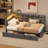 Upholstered Twin Size Daybed With Storage 2 Drawers And Charging Station, Day Bed Frame With LED Lights And Storage Headboard, No Box-Spring Needed-1306187710