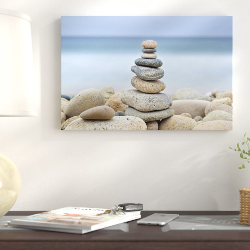 " Stonewall Beach Cairn " by Katherine Gendreau, 12" H x 18" W, No Matte, Wrapped Canvas