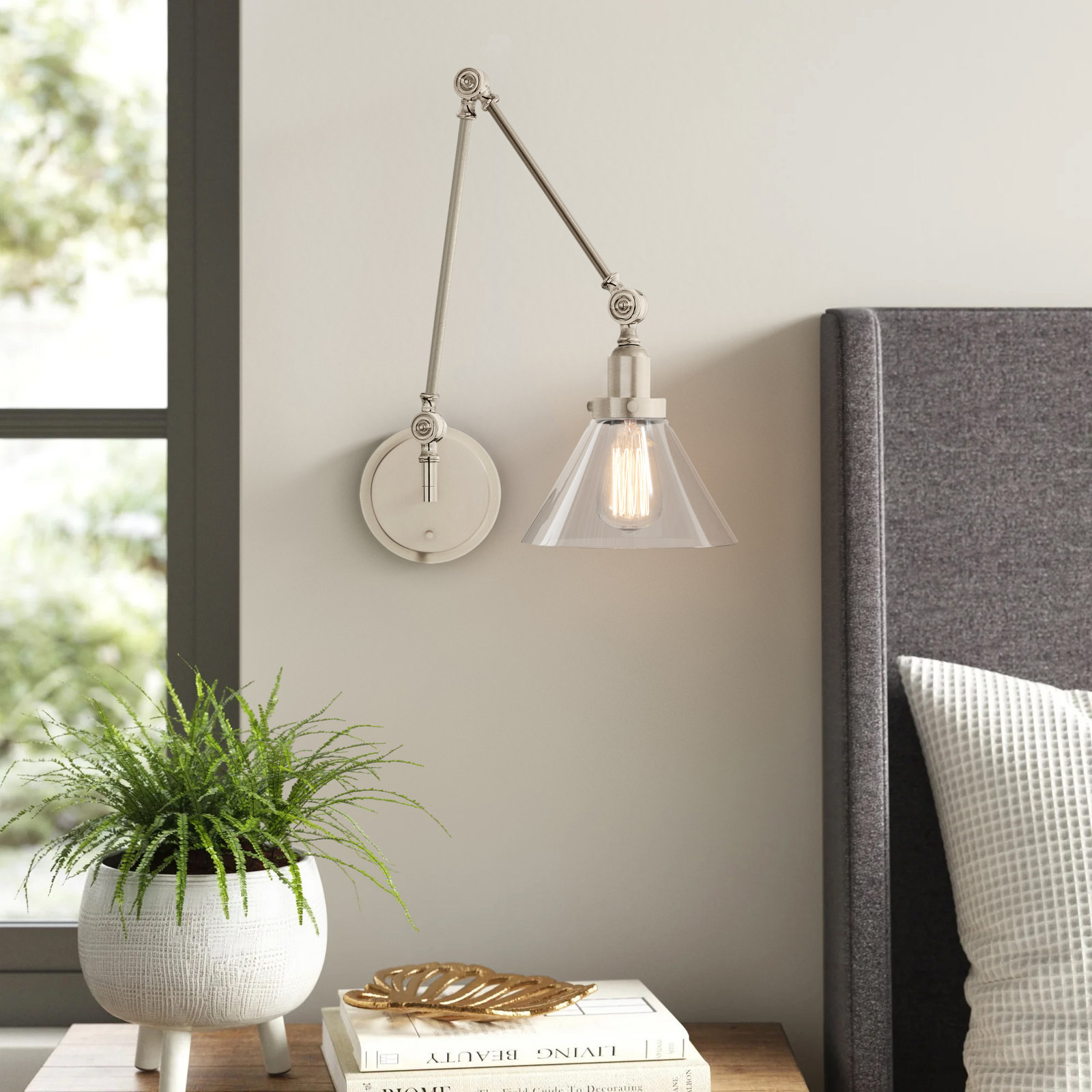 Catalina Single Light Swing Arm Sconce, Satin Nickel