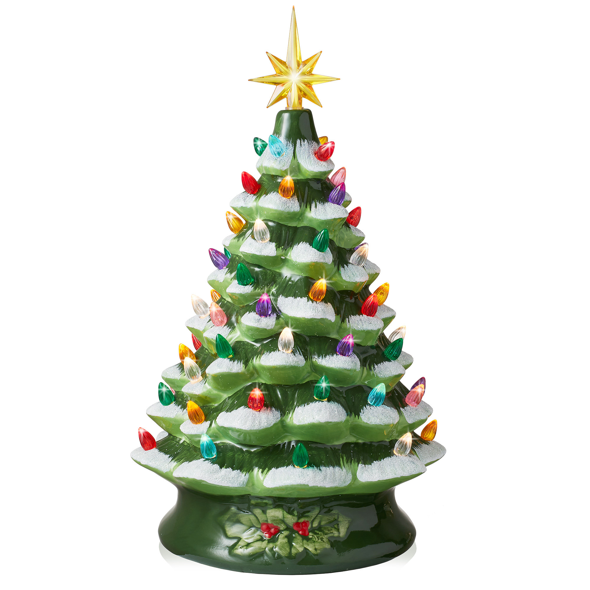 The Holiday Aisle® 15-Inch Snow Flocked Ceramic Christmas Tree, Hand ...