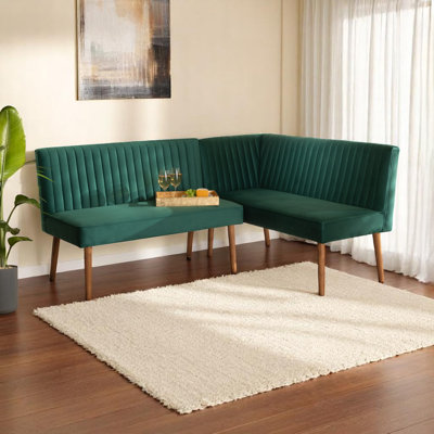 Zephyr 2-Piece Dining Nook Banquette Set In Green Upholstery, 31.93''H X 69.62''W X 52.21''D