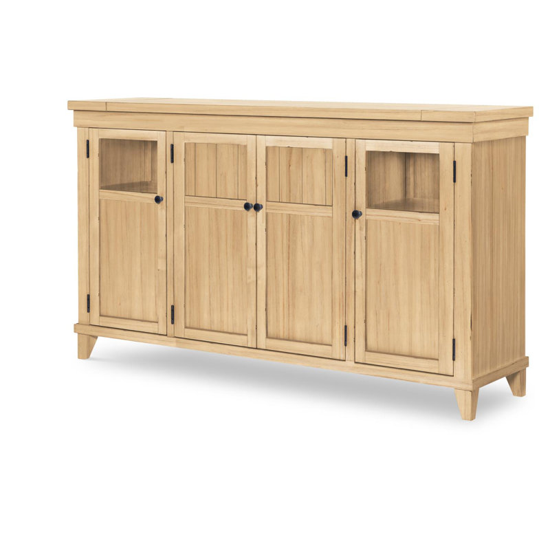Crédence (4 portes, 2 fenêtres en verre avec rondelles, 1 tiroir, 4 tablettes / 1 tablette réglable), Tanné