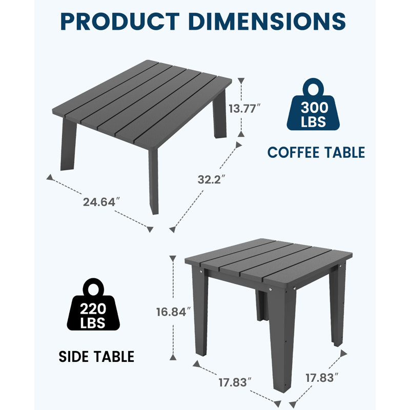 Table basse d'extérieur 2 pièces Hdpe, Gris / Blanc