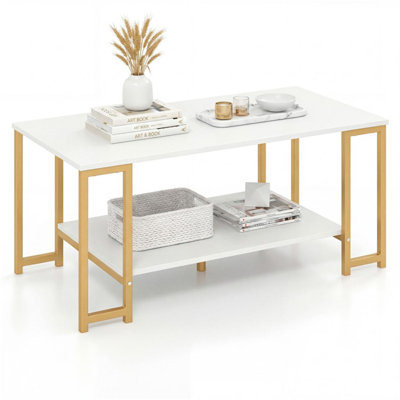 2-Tier Modern Coffee Table Open Storage Shelf Living Room Robot Vacuum Friendly Design