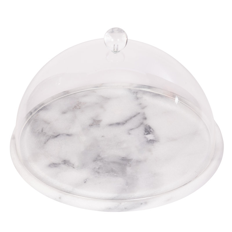 White Marble Plate with Acrylic Dome for Appetizers